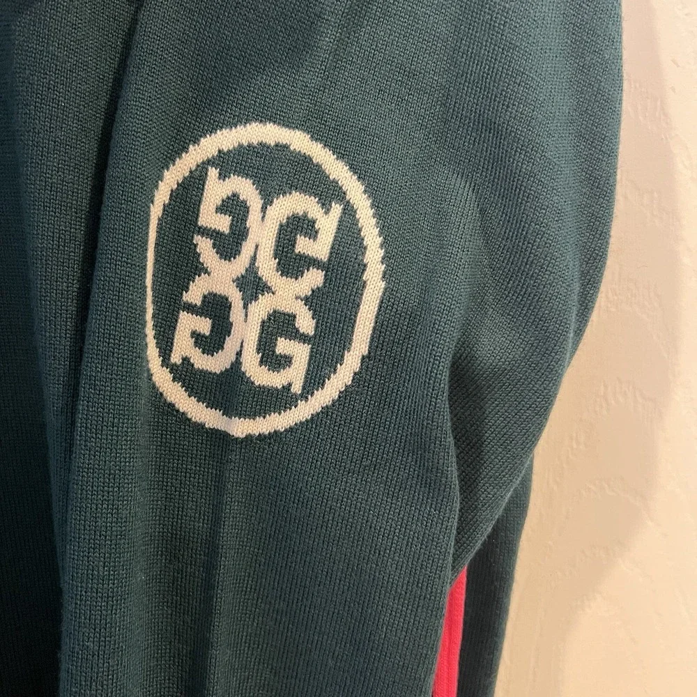 GFore Circle‎ G Logo Green Pink Quarter Zip Merino Wool Golf Sweater Men's M